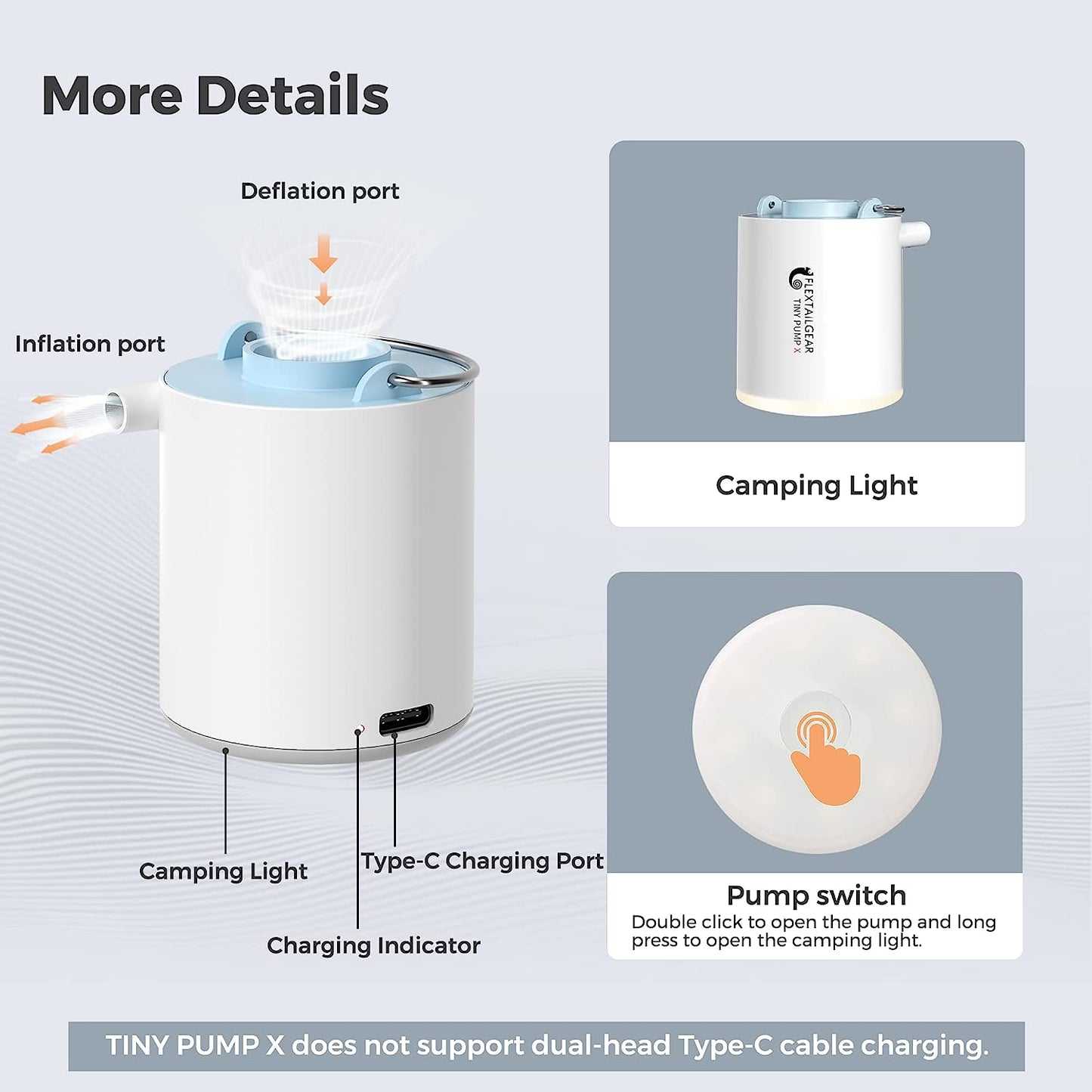 FLEXTAILGEAR Tiny Pump X Portable Air Pump+ Camping Light Ultra-Mini Air Pump